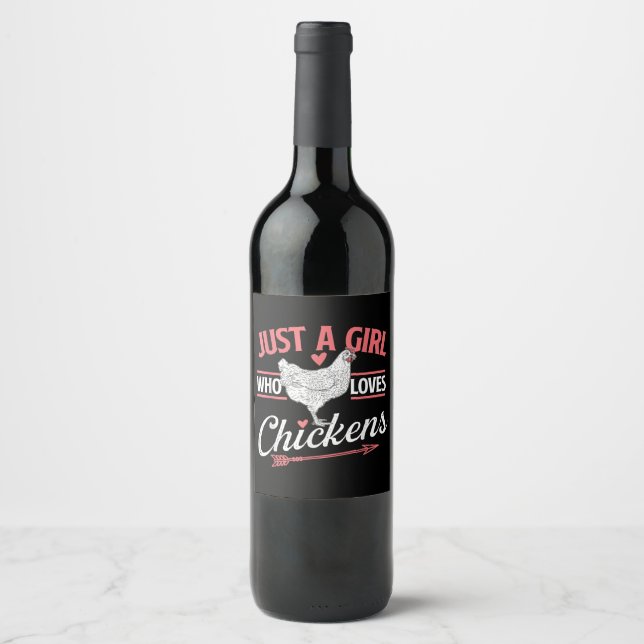 Just A Girl Who Loves Chickens - Chicken Lover Pou Wine Label (Front)