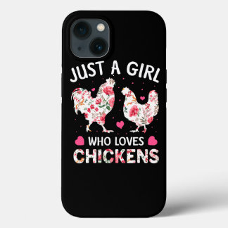 Just a Girl Who Loves Chickens Cute Chicken Flower iPhone 13 Case