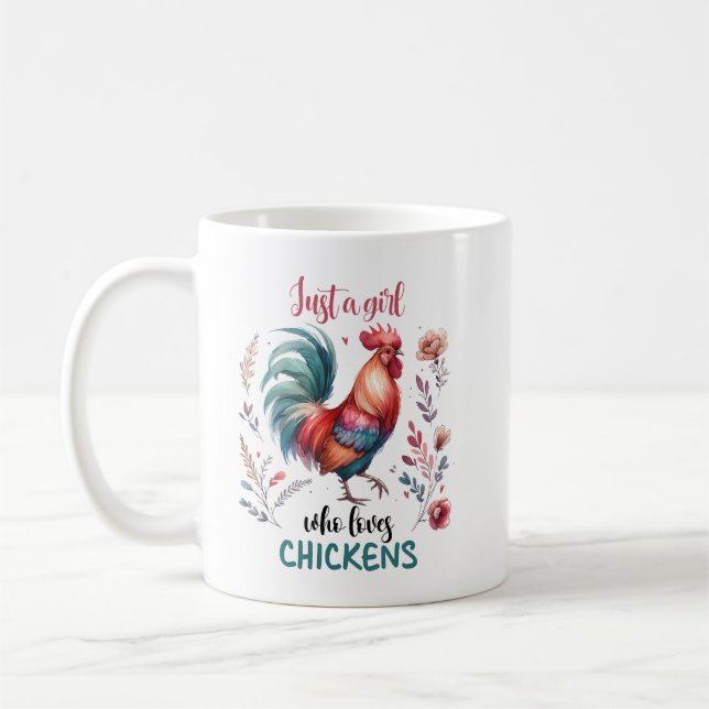 "Just A Girl Who Loves Chickens" Green Farmhouse Coffee Mug (Left)