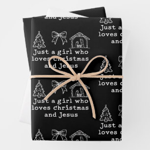 Just a Girl Who Loves Christmas and Jesus Nativity Wrapping Paper Sheet