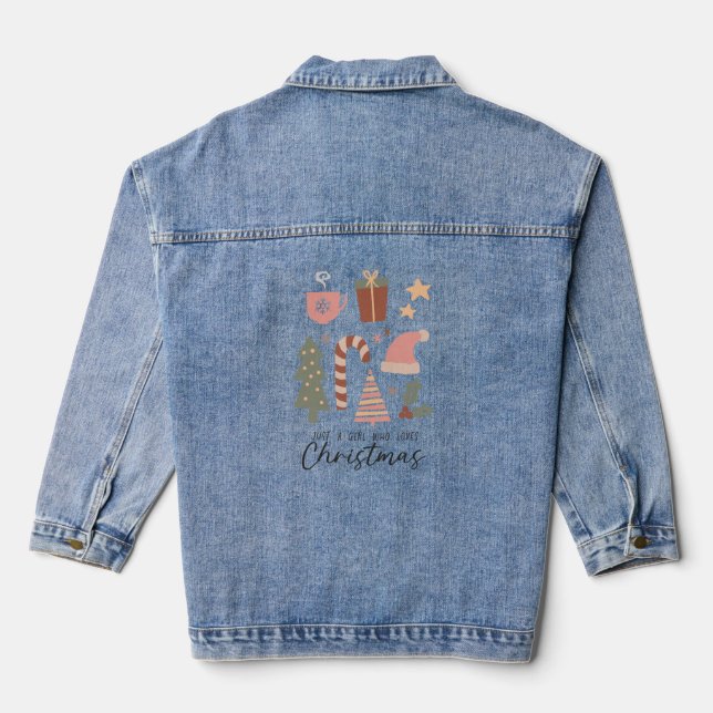 Just a Girl who Loves Christmas Boho  Denim Jacket (Back)