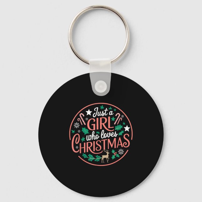 Just A Girl Who Loves Christmas Candy Cane Xmas Pa Key Ring (Front)