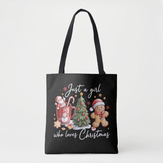 Just A Girl who Loves Christmas Coquette Bow  Tote Bag (Front)