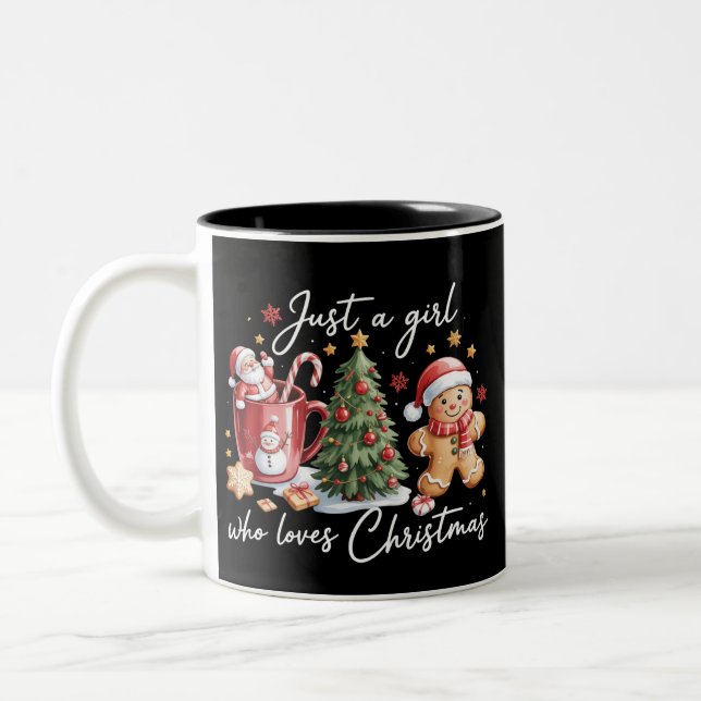 Just A Girl who Loves Christmas Coquette Bow  Two-Tone Coffee Mug (Left)