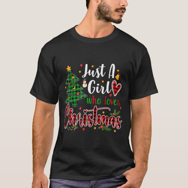 Just A Girl Who Loves Christmas Funny Xmas Pajama  T-Shirt (Front)