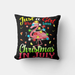 Just A Girl Who Loves Christmas In July Flamingo  Cushion
