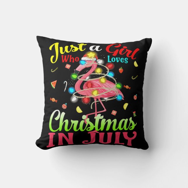 Just A Girl Who Loves Christmas In July Flamingo  Cushion (Front)