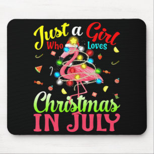 Just A Girl Who Loves Christmas In July Flamingo Mouse Mat