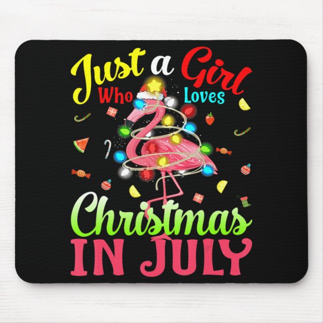 Just A Girl Who Loves Christmas In July Flamingo  Mouse Mat (Front)