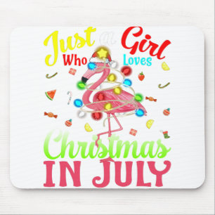 Just A Girl Who Loves Christmas In July Flamingo Mouse Mat
