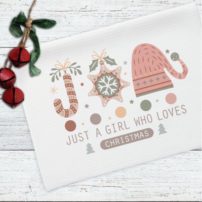 Just A Girl Who Loves Christmas Pastel Boho Tea Towel (Creator Uploaded)