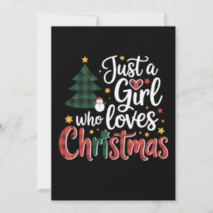 Just A Girl Who Loves Christmas Plaid Tree Snowman Invitation