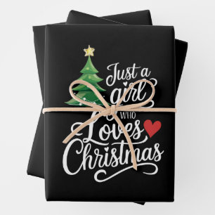Just A Girl Who Loves Christmas Tree Family Gift Wrapping Paper Sheet