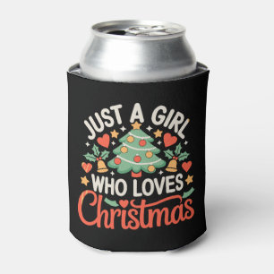 Just A Girl Who Loves Christmas Tree Hearts Xmas Can Cooler