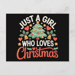 Just A Girl Who Loves Christmas Tree Hearts Xmas Holiday Postcard