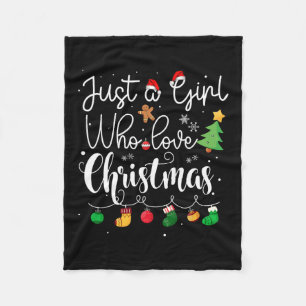 Just A Girl Who Loves Christmas Tree Red Santa Hat Fleece Blanket