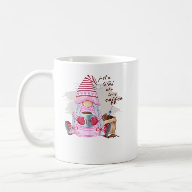 Just A Girl Who Loves Coffee Women Girl Gnome Coff Mug (Left)
