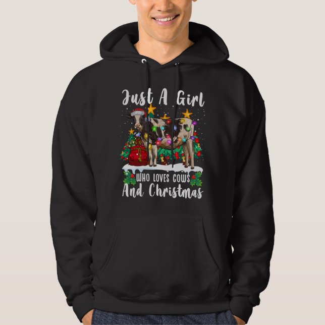 Just A Girl Who Loves Cows And Christmas Family Ug Hoodie (Front)