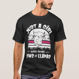 Just A Girl Who Loves Cows And Llamas Cow Llama Gi T-Shirt