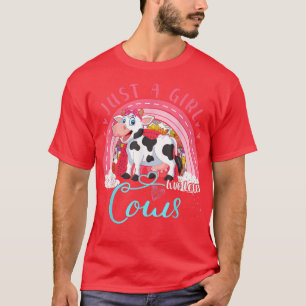 Just A Girl Who Loves Cows Cute Cow Rainbow Flower T-Shirt