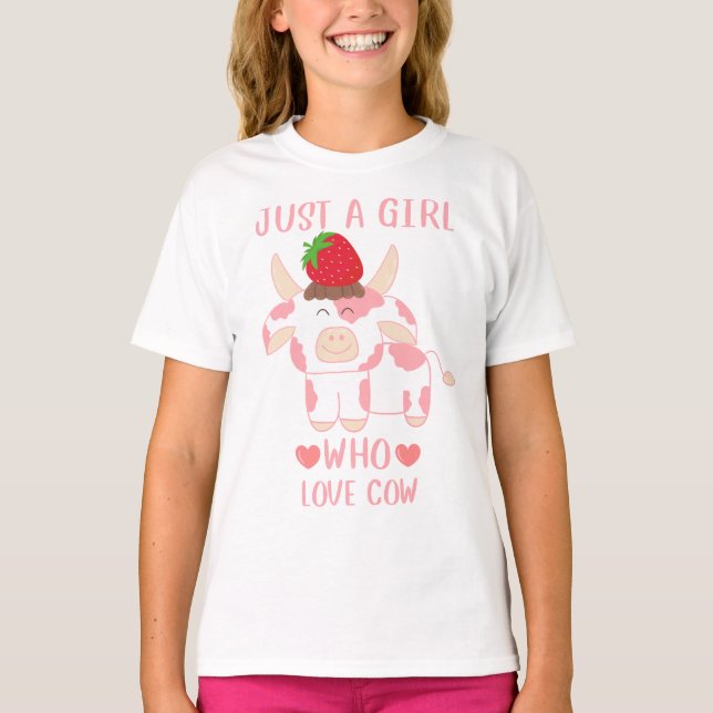 Just A Girl Who Loves Cows Cute Strawberry T-Shirt (Front)