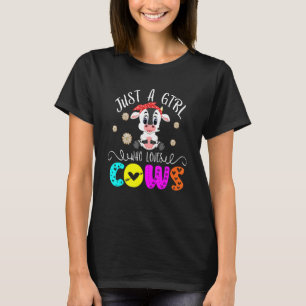Just A Girl Who Loves Cows Floral Cow Bow Tie Farm T-Shirt