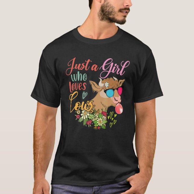 Just A Girl Who Loves Cows Floral Cow Sunglasses B T-Shirt (Front)