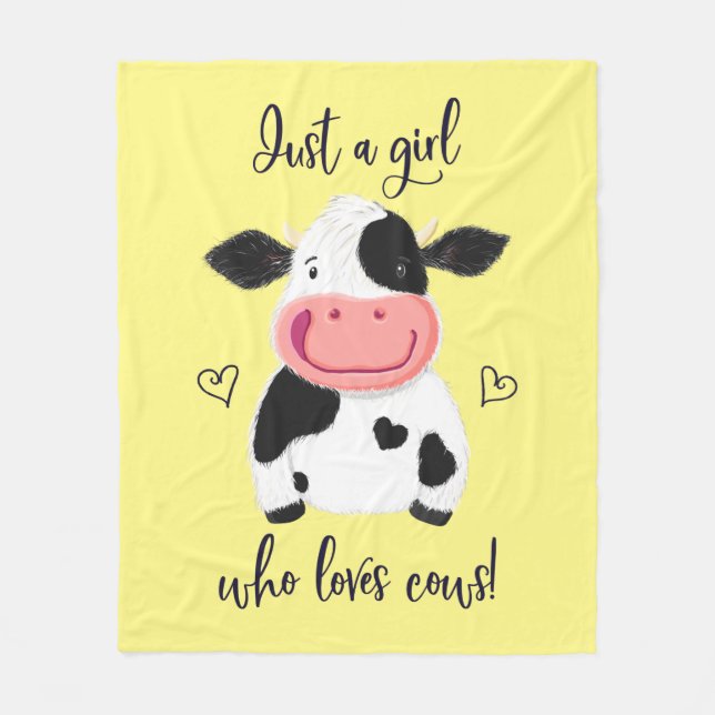 Just A Girl Who Loves Cows! Hearts And Holstein Fleece Blanket (Front)