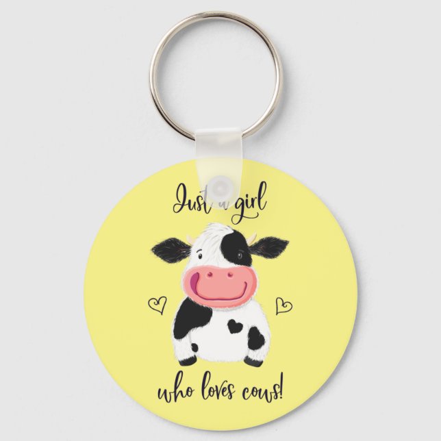 Just A Girl Who Loves Cows! Hearts And Holstein Key Ring (Front)