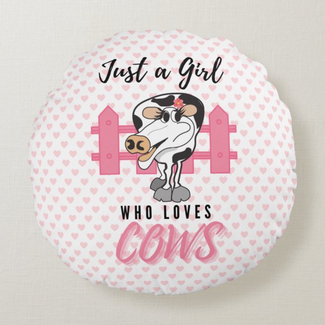 Just a Girl Who Loves Cows Pillow with Hearts (Front)