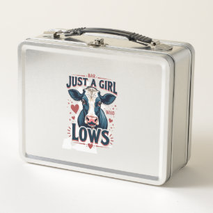 Just A Girl Who Loves Cows Vintage Neon Cow Lover  Metal Lunch Box