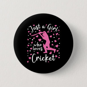 Just A Girl Who Loves Cricket Pink Heart Cricketer 6 Cm Round Badge