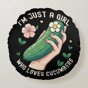 Just A Girl Who Loves Cucumbers - Funny Vegetarian Round Cushion