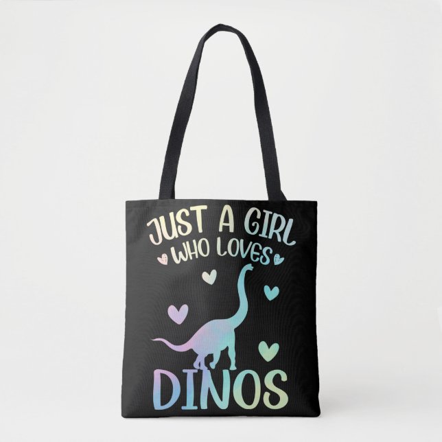 Just A Girl Who Loves Dinos Cute Dinosaur Tote Bag (Front)