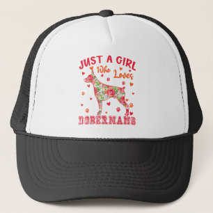 Just A Girl Who Loves Dobermans Floral Doberman Do Trucker Hat