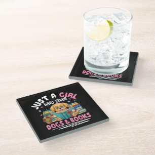 Just A Girl Who Loves Dogs And Books Reading Glass Coaster