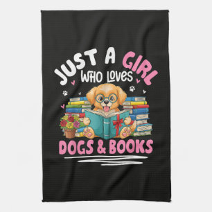 Just A Girl Who Loves Dogs And Books Reading Tea Towel
