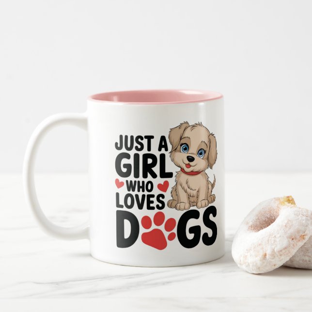 just a girl who loves dogs funny design Two-Tone coffee mug (With Donut)
