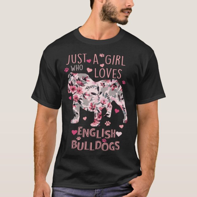 Just A Girl Who Loves English Bulldogs Dog Silhoue T-Shirt (Front)