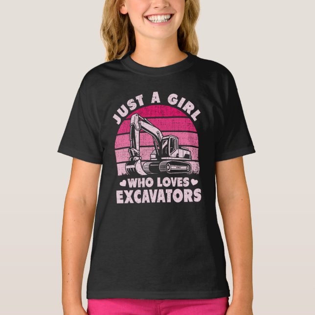 Just A Girl Who Loves Excavators Retro Excavator T-Shirt (Front)