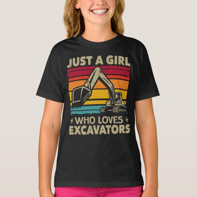 Just A Girl Who Loves Excavators Retro Excavator T-Shirt (Front)