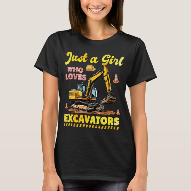 Just A Girl Who Loves Excavators Retro Excavator T-Shirt (Front)