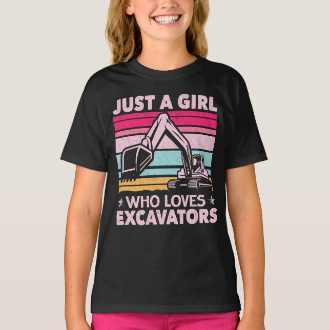Just A Girl Who Loves Excavators Retro Excavator T-Shirt (Front)