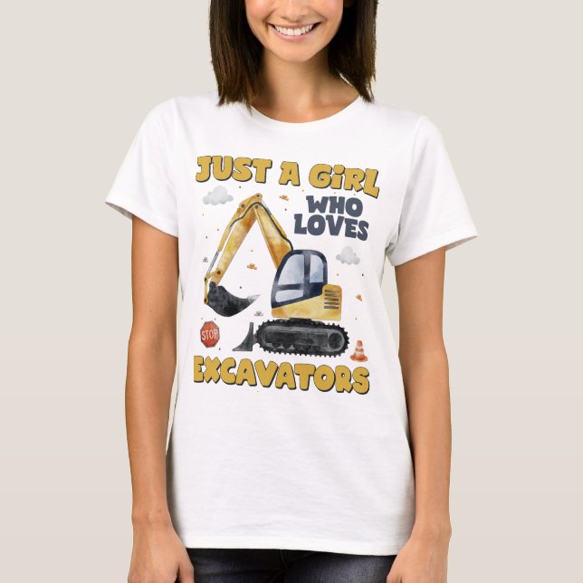 Just A Girl Who Loves Excavators Retro Excavator T-Shirt (Front)