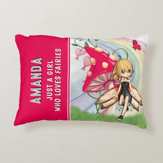 Just a Girl Who Loves Fairies Red Decorative Cushion (Back)