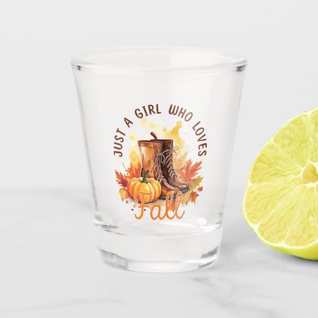 Just A Girl Who Loves Fall – Cosy Autumn Vibes Shot Glass (Front)