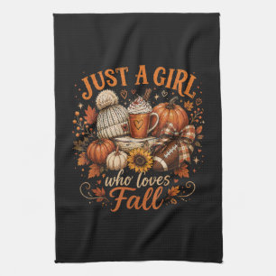 Just A Girl Who Loves Fall Football Pumpkin Spice Tea Towel
