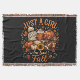 Just A Girl Who Loves Fall Football Pumpkin Spice Throw Blanket