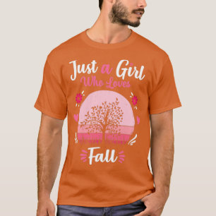 Just A Girl Who Loves Fall Pink Retro Vintage gift T-Shirt