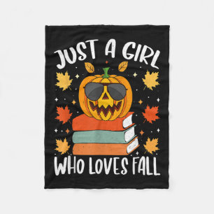 Just A Girl Who Loves Fall Pumpkin Cozy Autumn  Fleece Blanket